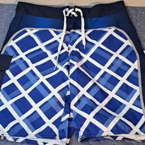 Stylish Blue Checkered Men's Swim Board Shorts